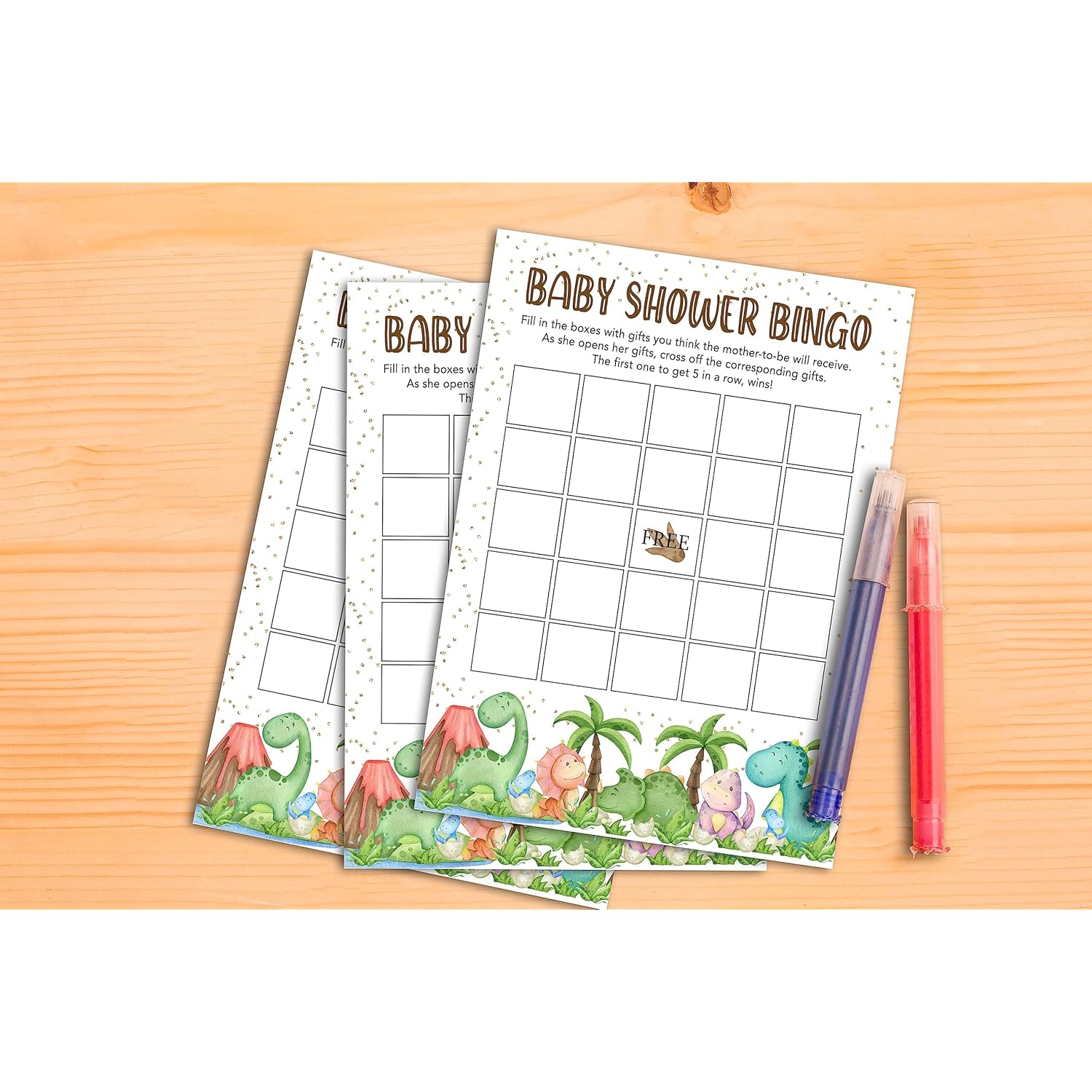 Baby Shower Games For Boys Girls, Dinosaur Baby Bingo Game For Baby Shower, Tropical Dino Baby Shower/Gender Reveal Parties Decorations, 5" X 7" Double-Sided Cards(30 Games)-C03