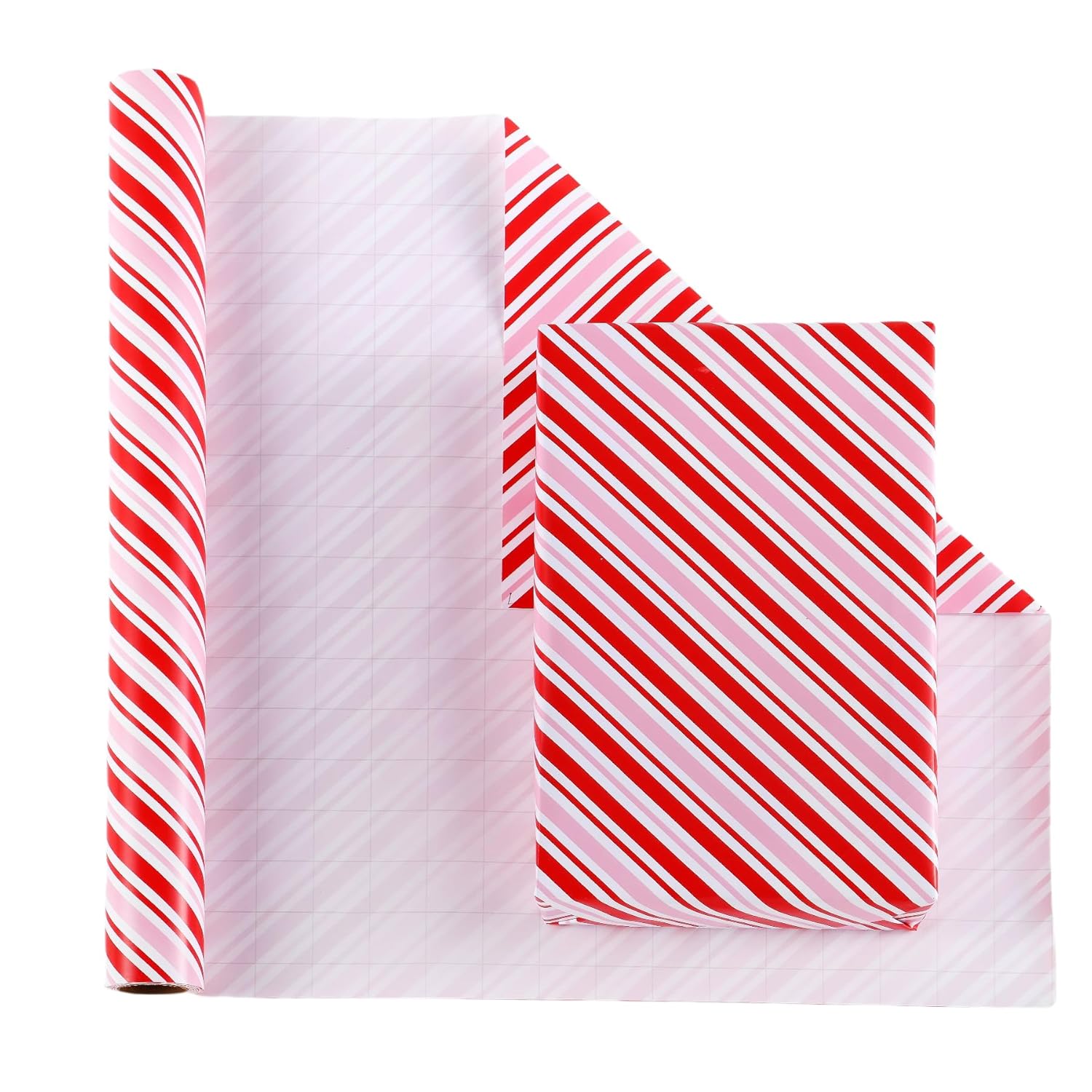 Gift Wrapping Paper Roll - 17 Inch X 32.8 Feet - Pink Red White Striped Design For Birthday, Party, Baby Shower, New Year, Holiday, Wedding, Christmas