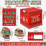 71 Pcs Christmas Ugly Sweater Game Sets With Contest Ballot Box, 60 Voting Cards, 3 Award Sashes, 1 Ugly Sweater Table Sign, 3 Prize Necklaces, 3 Award Badges For Party Game Supplies