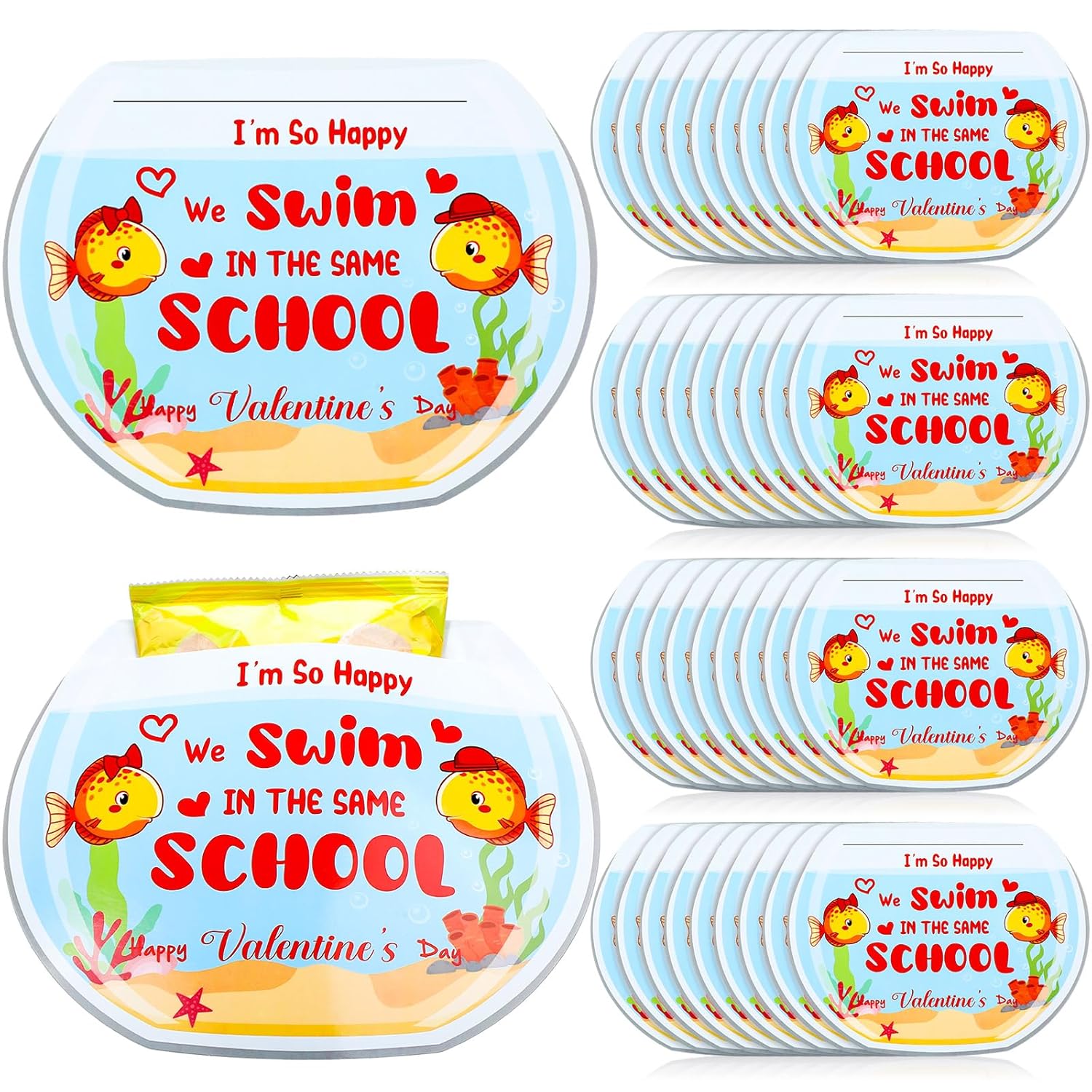 36 Pcs Valentine‘S Day School Of Fish Cards Set Valentines Goldfish Biscuit Fish Snack Cards For Valentines Day Kids Toddler School Classroom Party Favors Gifts