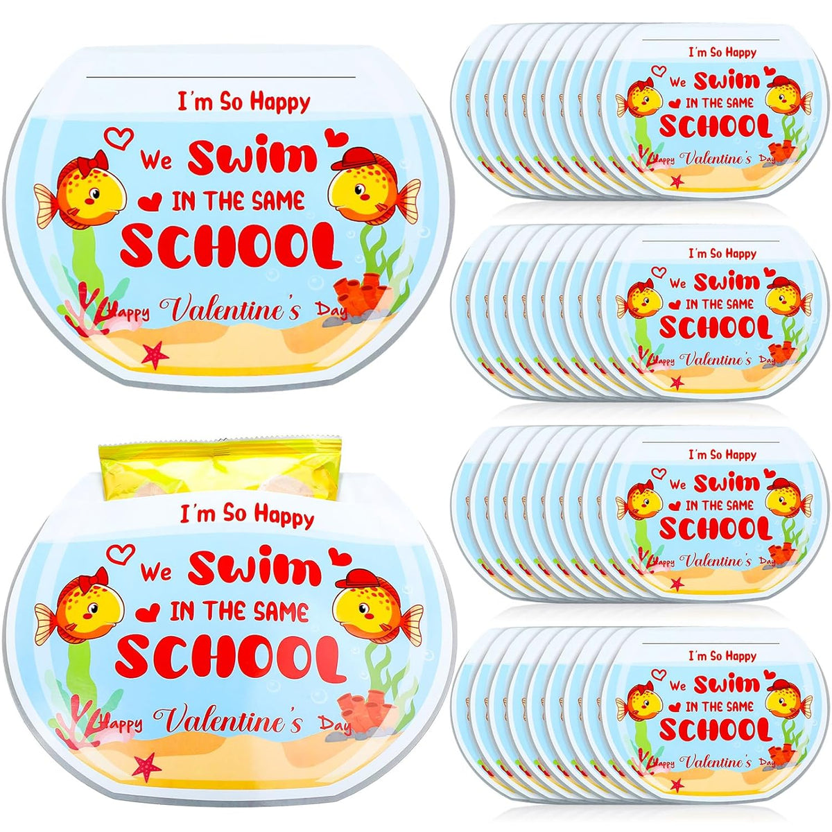 36 Pcs Valentine‘S Day School Of Fish Cards Set Valentines Goldfish Biscuit Fish Snack Cards For Valentines Day Kids Toddler School Classroom Party Favors Gifts