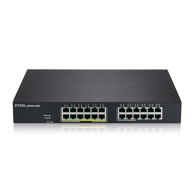 Zyxel 24-Port GbE, 12 Port PoE, 130 Watt 802.3at, rackmount, fanless, Smart Hy