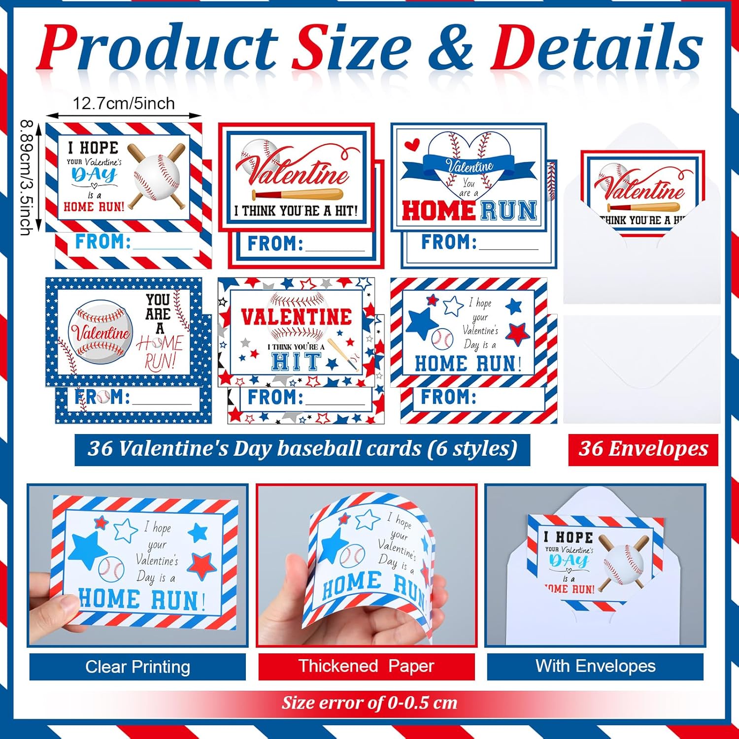 36 Sets Valentine'S Day Baseball Cards Bulk Valentines Exchange Gift Cards With Envelopes For Valentine Exchange Gift Next Level Friend Themed Party Supplies