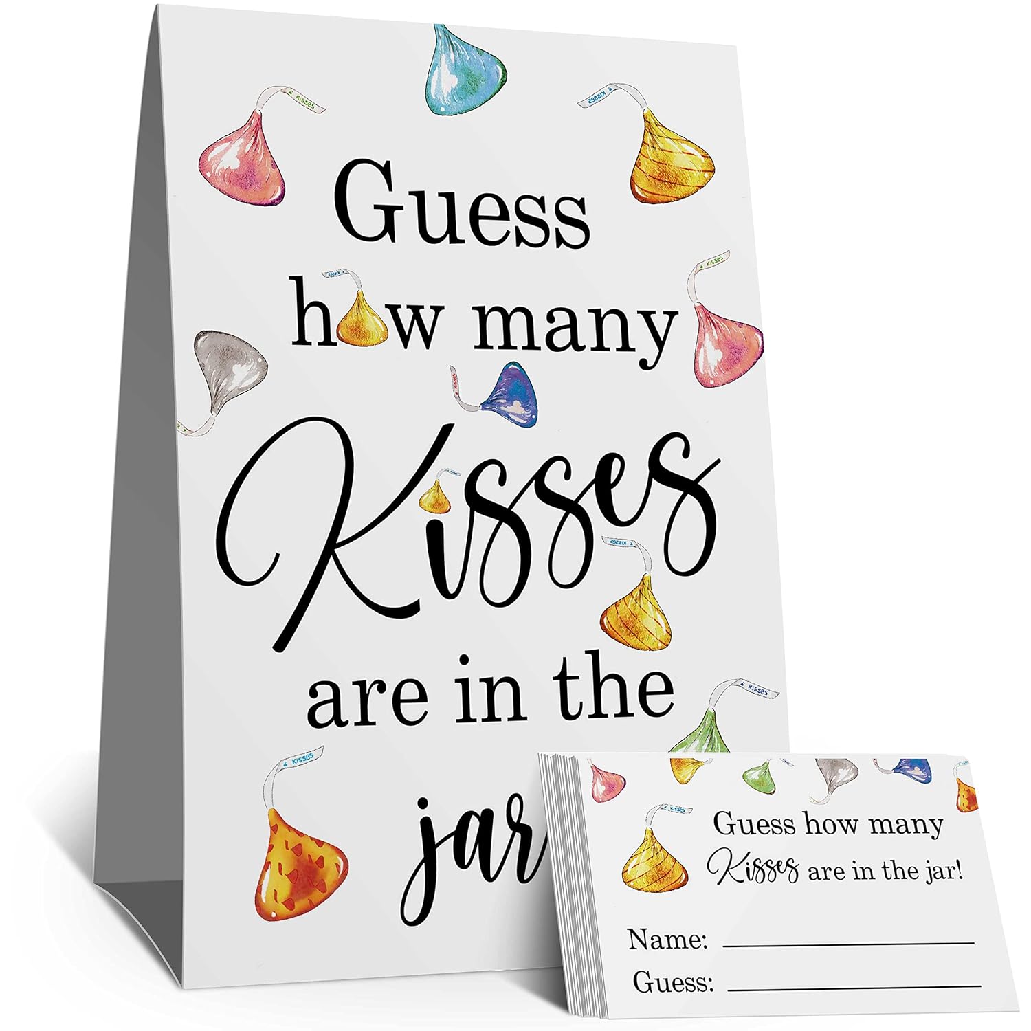 Guess How Many Kisses Baby Shower Game, Golden Baby Shower Decorations?Watercolor Chocolate, Bridal Shower, Birthday, Christmas, Thanksgiving?Graduation Season Funny Party Game(1 Sign+50 Cards)