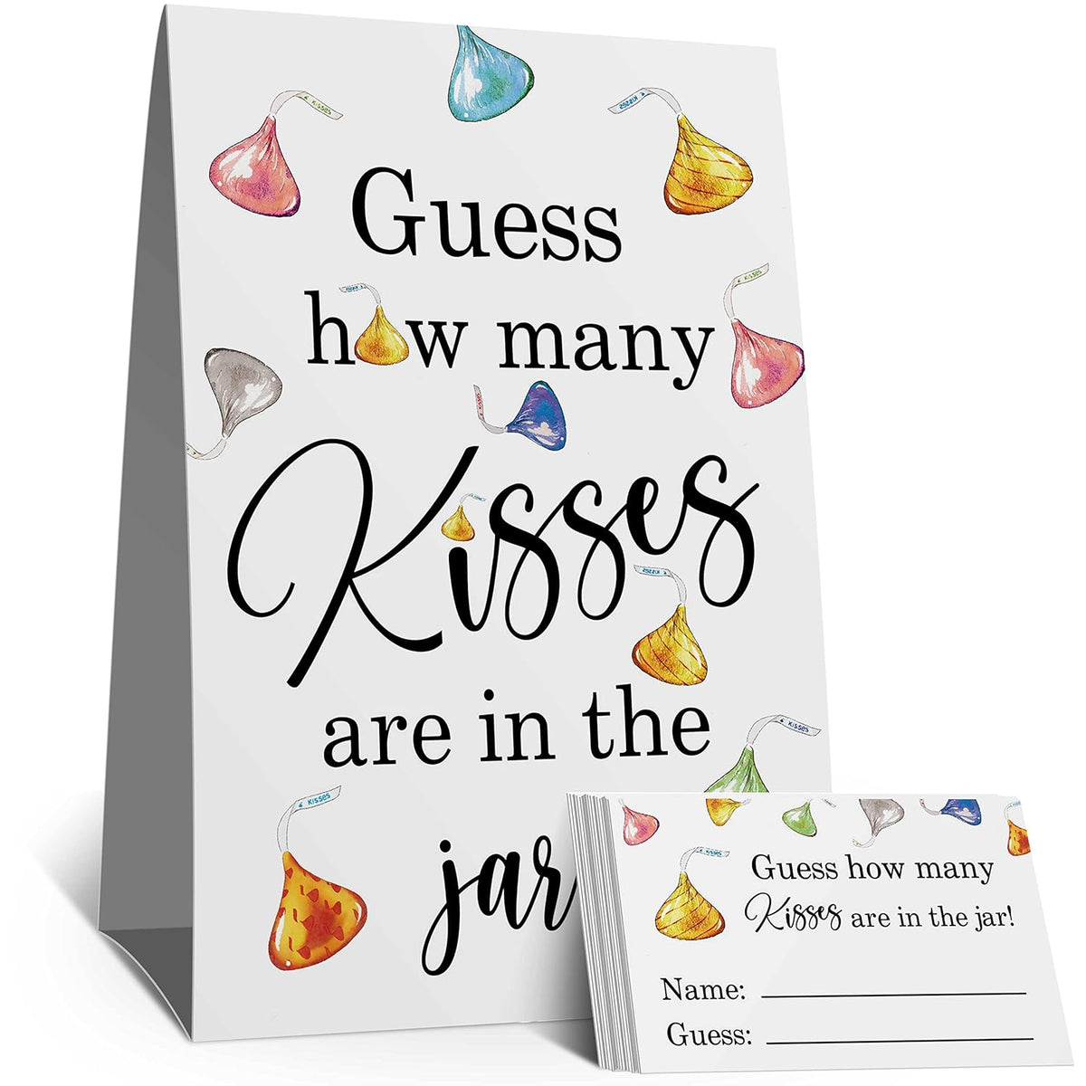 Guess How Many Kisses Baby Shower Game, Golden Baby Shower Decorations?Watercolor Chocolate, Bridal Shower, Birthday, Christmas, Thanksgiving?Graduation Season Funny Party Game(1 Sign+50 Cards)