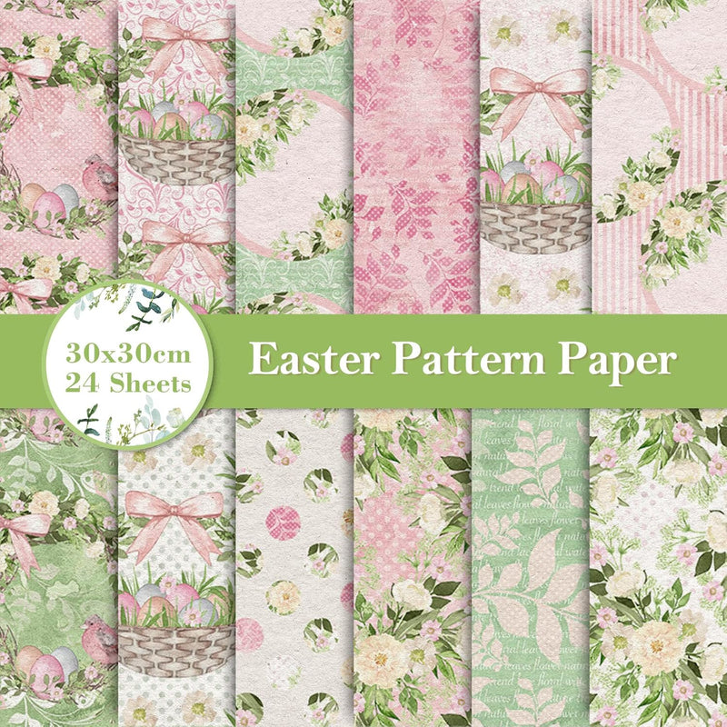 12 Designs Easter Pattern Paper Pack 24 Sheet Vintage Floral Pastel Sc