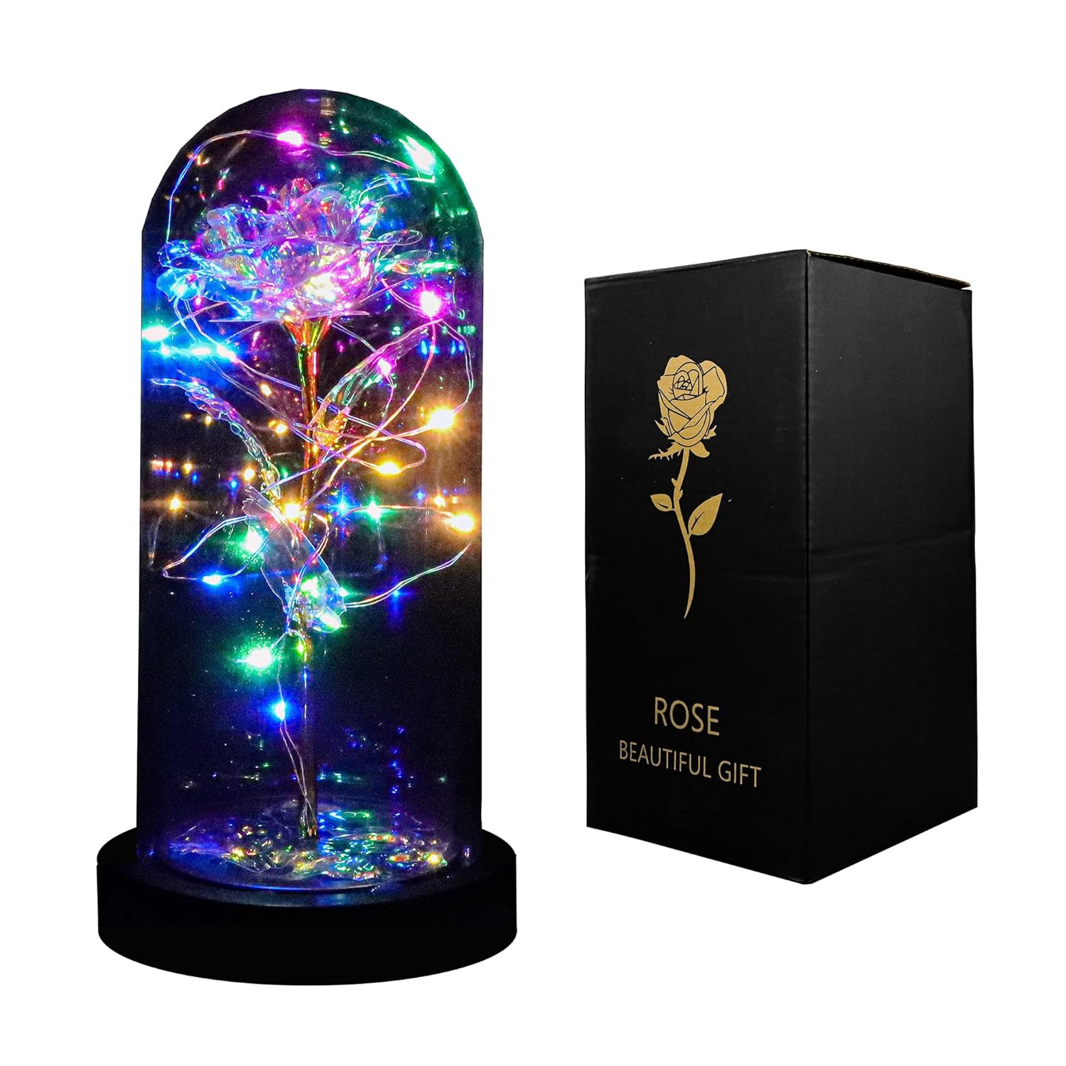 Galaxy-Artificial Rose-Flowers-Forever Enchanted Rose With Colorful Led Light In Glass Dome For Romantic Gifts Anniversary