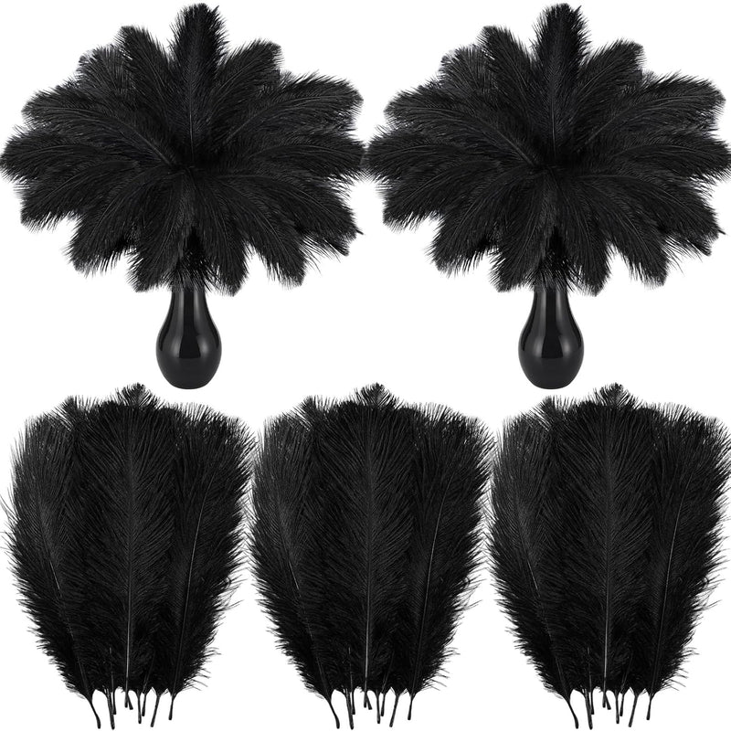 98 Pcs Black Ostrich Feathers Bulk 6-8 Inch Black Feathers For Centerpieces Cr