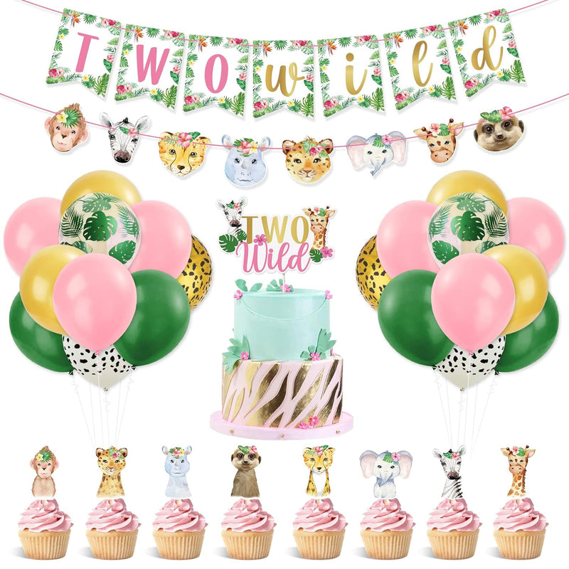 Two Wild Birthday Decorations Floral Jungle Themed 2Nd Birthday Banner