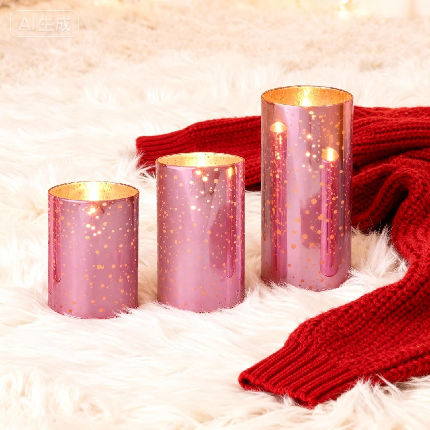 Pink Mercury Glass Battery Operated Flameless Led Candles With Remote And Timer, Batteries Included. 500+ Hours Flickering Led, Real Glass And Real Wax, Warm White Light For Christmas, Holiday, Women