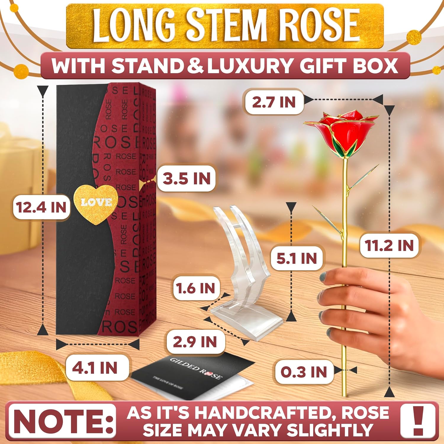 Gold Rose Artificial Flowers 24K – Gold Dipped Rose With Stand, Card & Gift Box, Flower Gifts For Women – Sweet Gifts For Girlfriend For Anniversary, Birthday & Romantic Valentines Gift For Wife