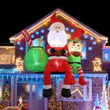 8Ft Santa Claus Sitting On The Roof Christmas Inflatable Decoration With Led Lights, Suitable For Holiday Celebration De
