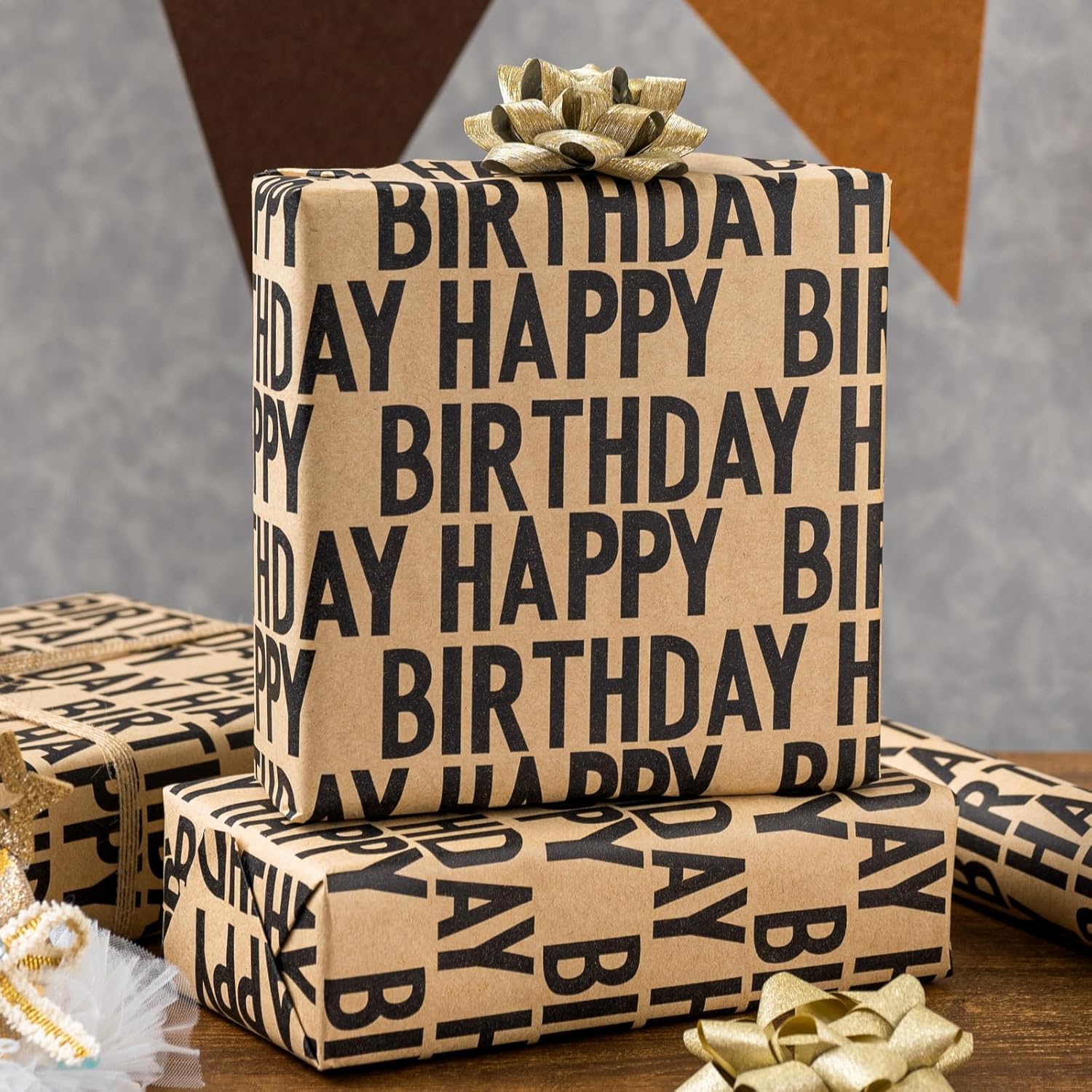 Birthday Wrapping Paper Rroll, Happy Birthday Kraft Gift Wrap For Boys Girls Men Women 17 In X 33 Ft