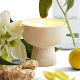 Happiness Candle | Yuzu & Ginger | 3 Wick - Refillable Wellness Candle With Essential Oils, Hand Finished & Poured Soy Wax Blend Ceramic Vessel, Natural Cotton Wicks | Medium 12 Oz