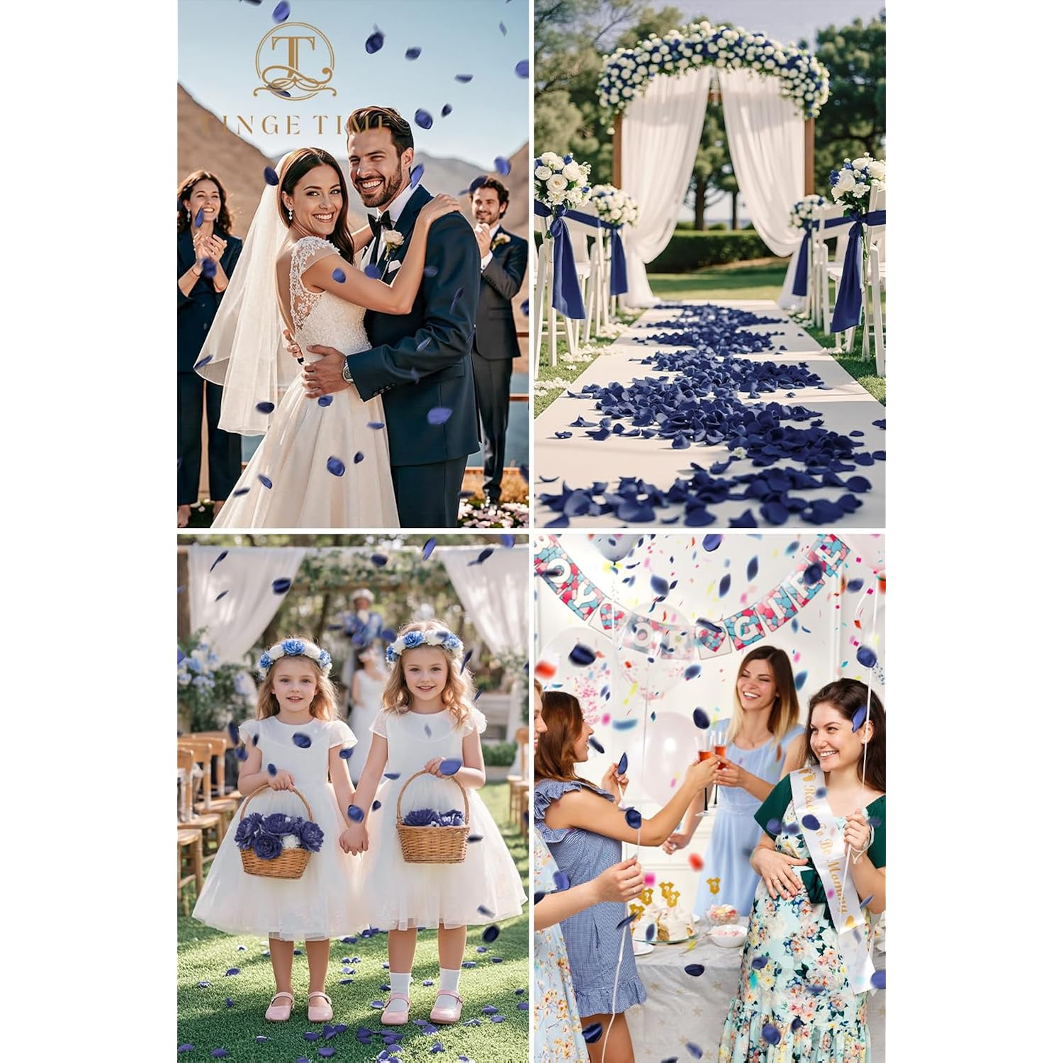 200Pcs Rose Petals And Fake Roses Artificial Flowers For Wedding Decor, Bridal Shower, Party Decoration - Silk Flower Petals Bulk Pack (Navy Blue)