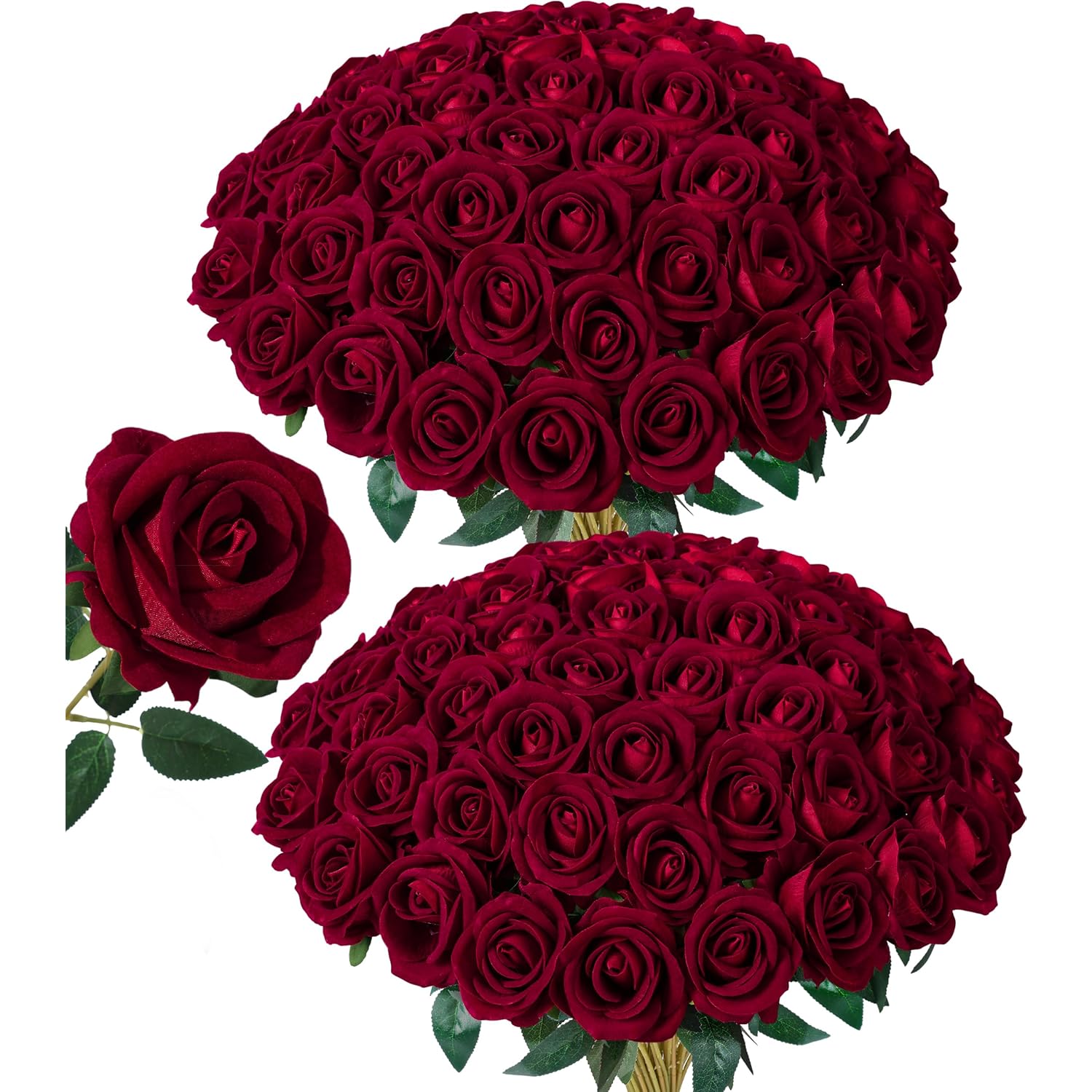 50 Pcs Burgundy Roses Artificial Flowers, Fake Roses With Stem Realistic Silk Roses For Diy Wedding Bouquets Table Centerpieces Arrangements Baby Shower Birthday Home Decor Valentines Day Gift For Her
