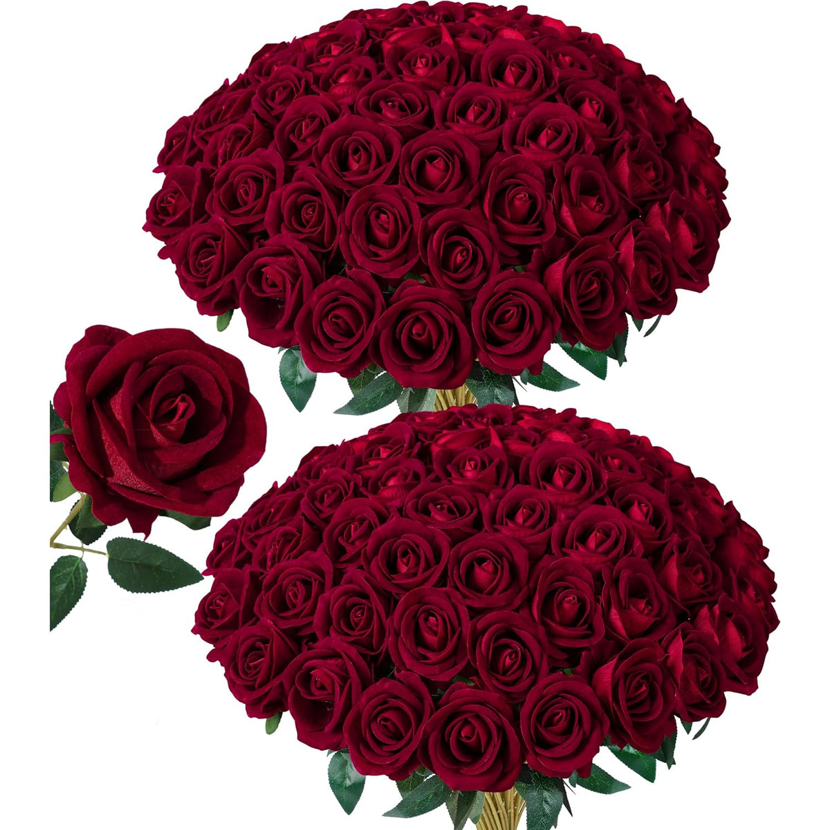 50 Pcs Burgundy Roses Artificial Flowers, Fake Roses With Stem Realistic Silk Roses For Diy Wedding Bouquets Table Centerpieces Arrangements Baby Shower Birthday Home Decor Valentines Day Gift For Her