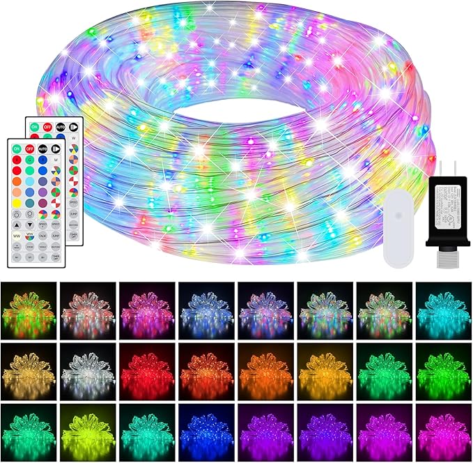 50FT LED Rope Lights 25 Color Warm White RGB IP68 Waterproof Outdoor Tube String Lights with 149 Modes