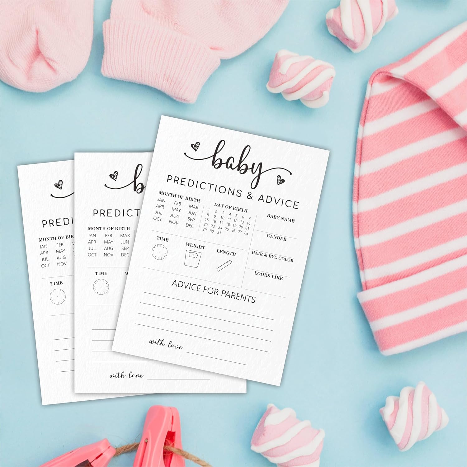 Baby Predictions & Advice Game Cards - White Minimalism Games, Advice For New Parents, Gender Reveal Party, Shower Supplies & Decorations, Set Of 30 -A02