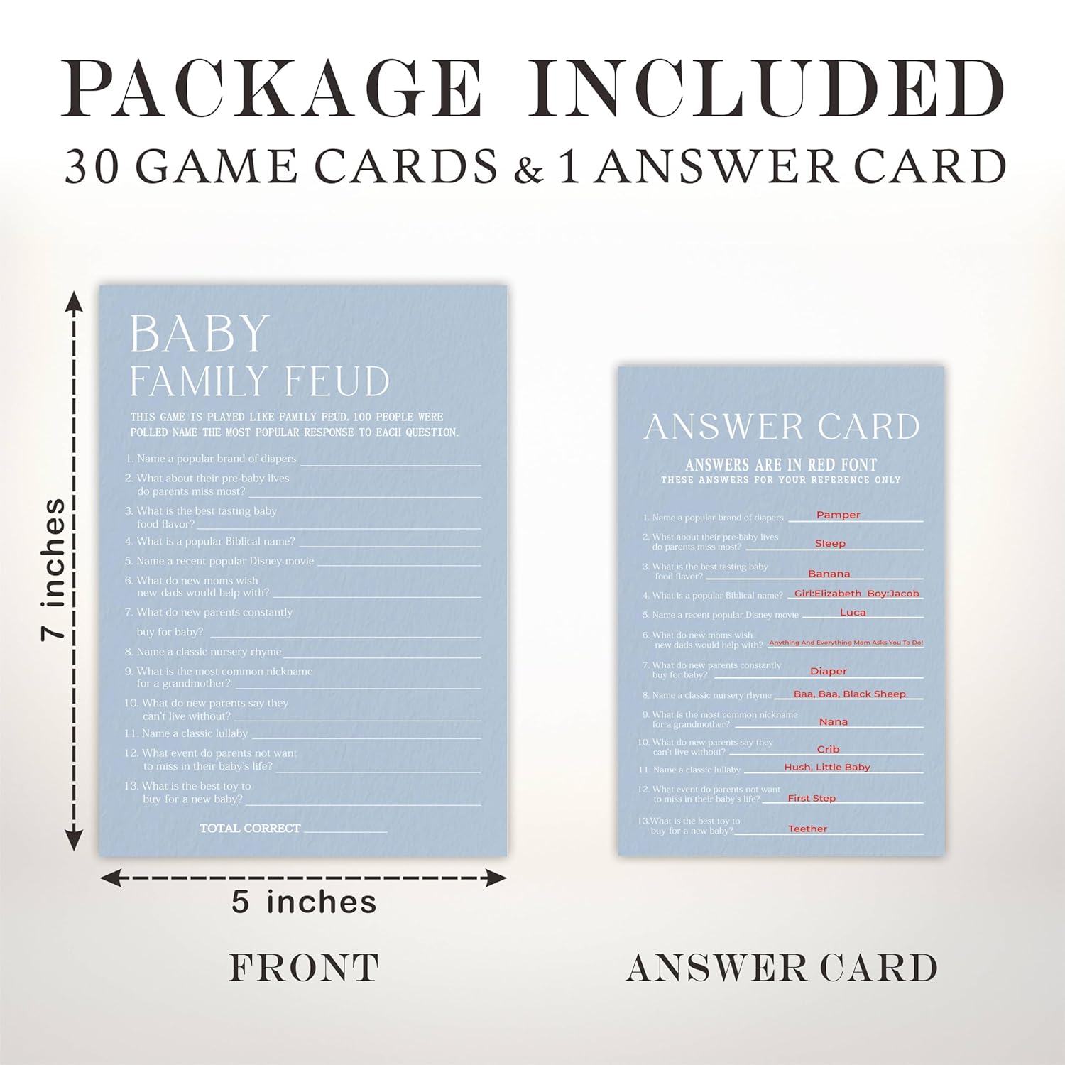 Baby Family Feud Game Kits For Baby Shower - Minimalism Sky Blue - 30 Fill In The Blank Game Cards With 1 Answer Card Each Set, Gender Reveal, Gender Neutral?Party Favor & Decor - B05