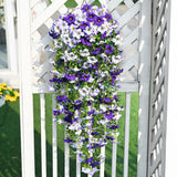 Artificial Petunias Flowers For Outdoors, 2 Pcs Uv Resistant Fake Hanging Plants Spring Outside Decor, Faux Silk Flowers Long Trailing Vines For Outdoor Planters Porch Garden (Purple White)