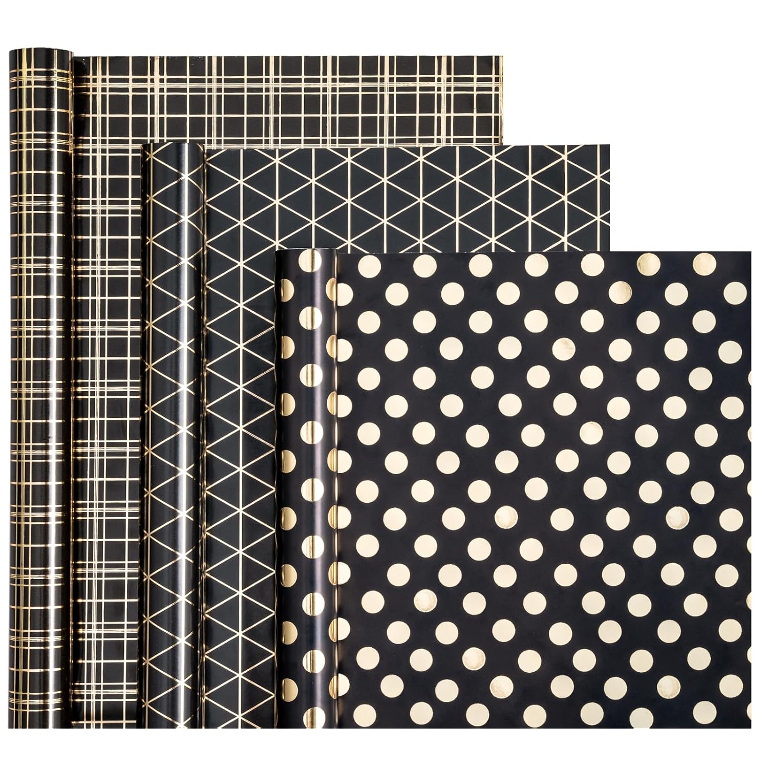 Black & Gold Geometric Wrapping Paper - 3 Rolls, 17" X 120" Each - Perfect For Multiple Occasions