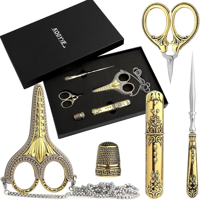 5 Pcs Embroidery Scissors Kit, Golden Exquisite Retro Scissors Antique