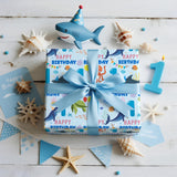 1St Birthday Wrapping Paper Roll For Baby Boys, Sea Animals Age1 Ocean Shark Turtle Seaweed Design Gift Wrap For Toddlers, First Birthday Party, Mini Roll 17 In X 16.4 Feet