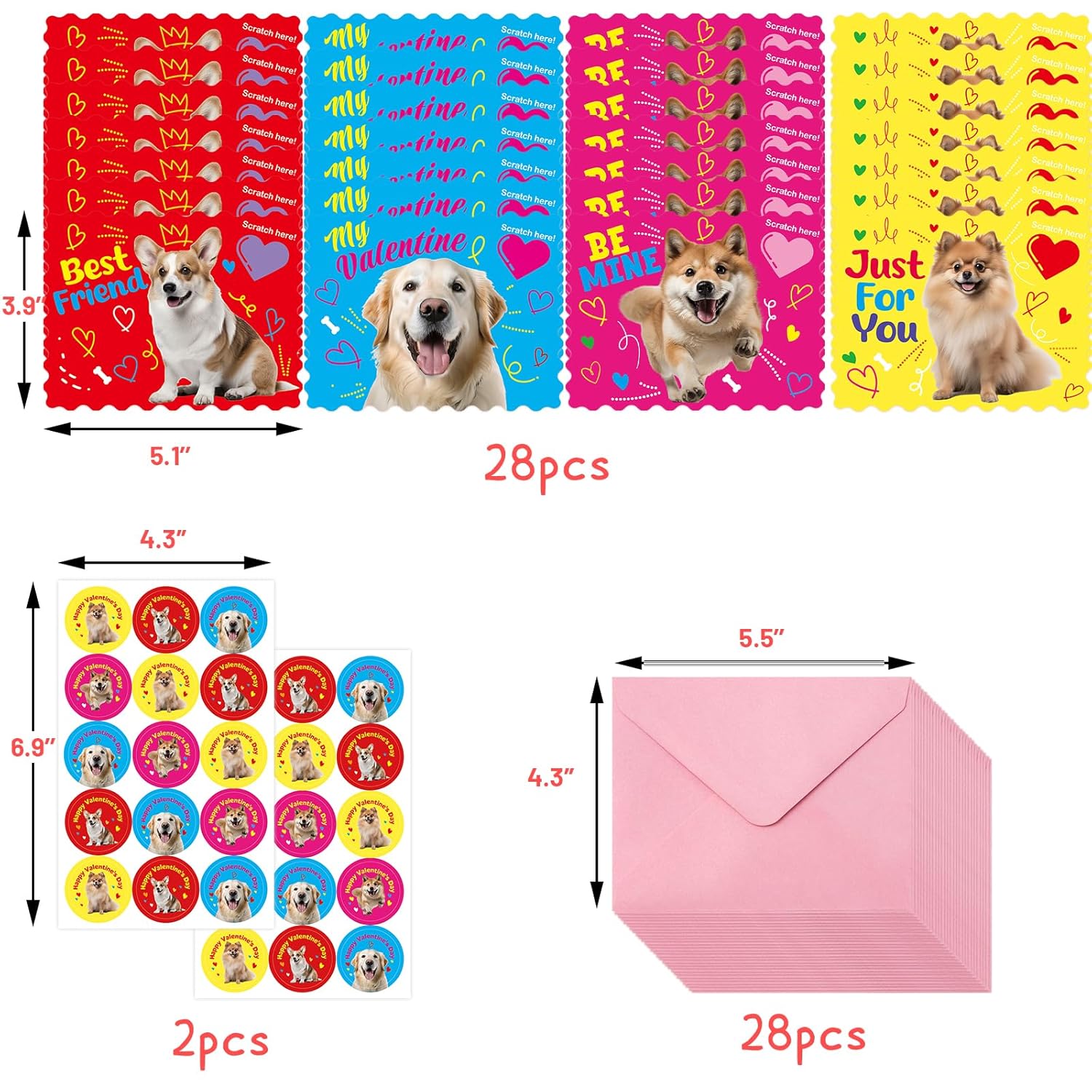 Valentines Cards Scratch Sniff Puppy Card Valentine Strawberry Scented Pet Notecard With Envelopes Stickers For Kids Boys Girls School Classroom Party Favors Exchange Supplies 28Pcs