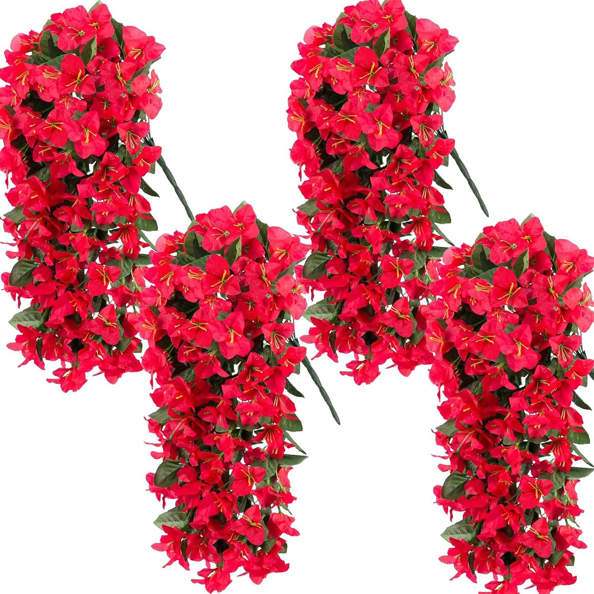 4Pcs 27.5 Inch Red Artificial Bougainvillea Flower Garlands – Silk Fake Vines With 156 Flowers And 48 Leaves, Realistic Artificial Flowers With Stems For Indoor And Outdoor
