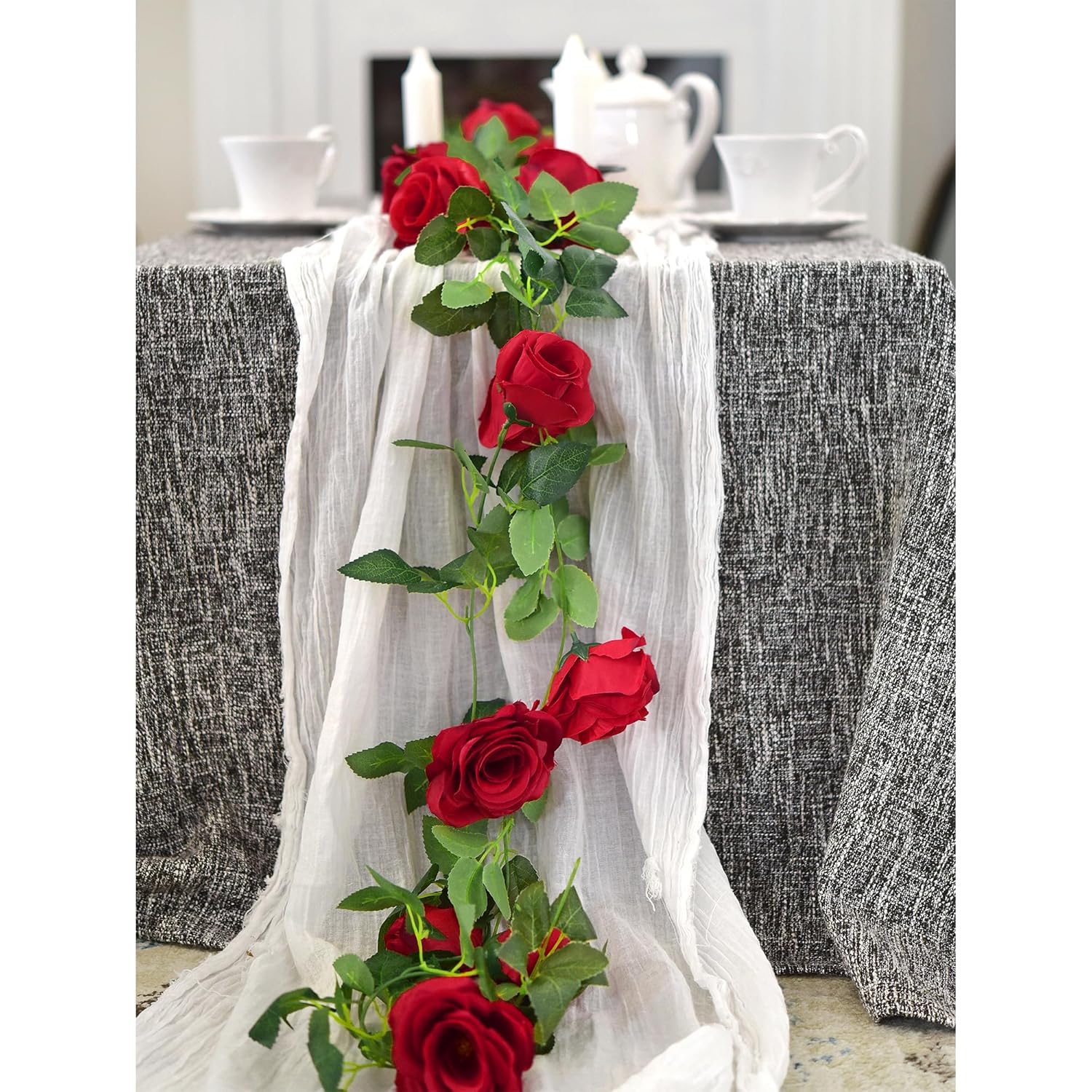 FiveSeasonStuff 29 Ft 4 Pack Rose Silk Flower Garland Artificial Flowers Decoration Hanging Floral Décor for Wedding Baby Shower Birthday Party Garden (Venetian Red)