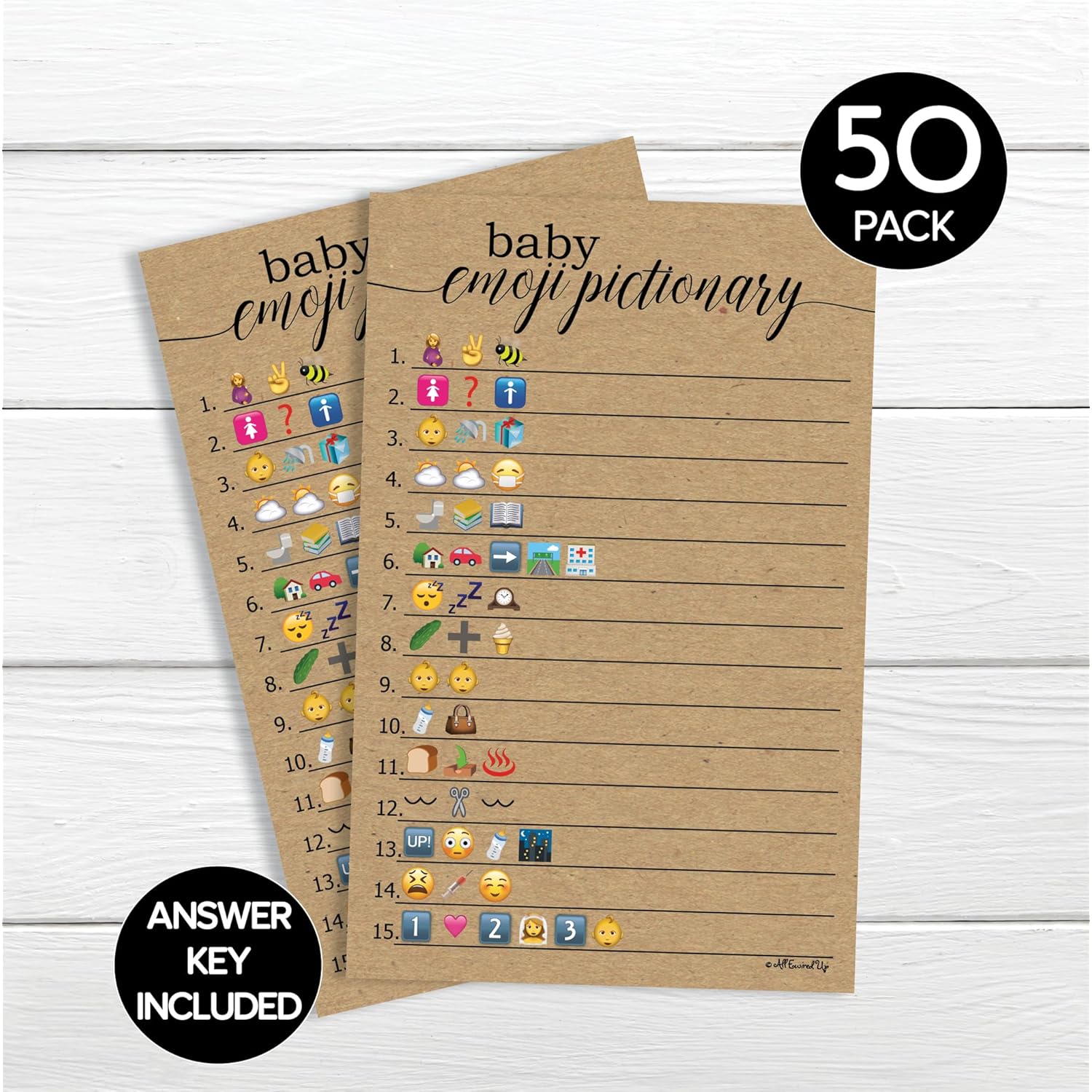 50 Emoji Pictionary Baby Shower Game, Kraft Rustic (Large Size Sheets) Fun, Easy To Play, Sprinkle, Couple'S Shower, Co-Ed, Gender Neutral Reveal