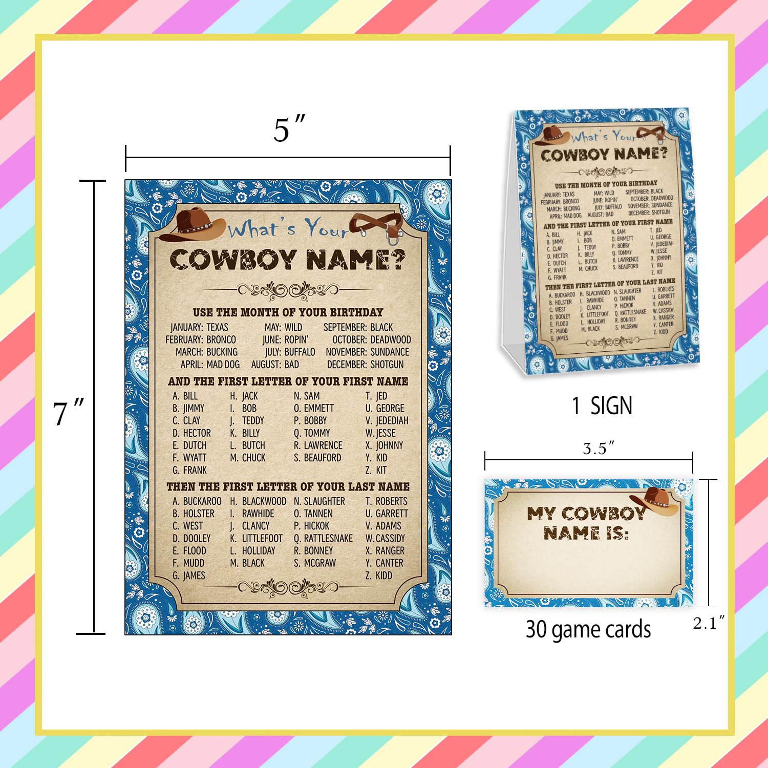 What'S Your Cowboy Name For Baby Shower Game, Birthday Party Decoration, Pack 1 Sign And 30 Name Stickers, Baby Shower Games, Gender Neutral Party Supplies(Mzg05)