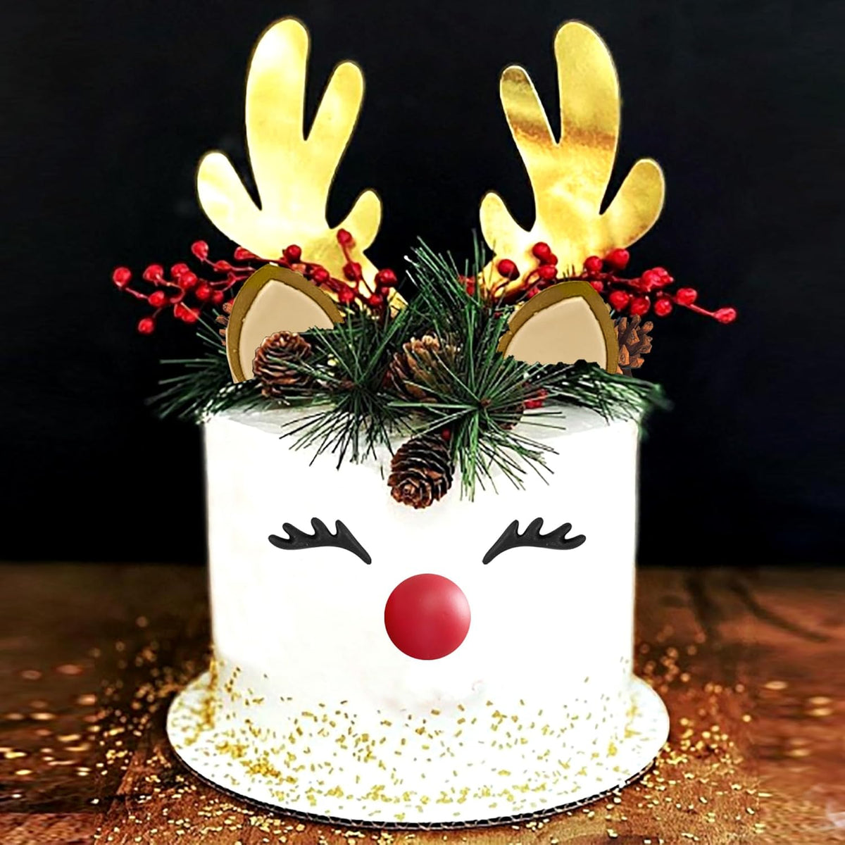 Christmas Cake Topper Decorations With Reindeer Eyelashes Ears For Merry Christmas Happy New Year Theme Decoration Supplies