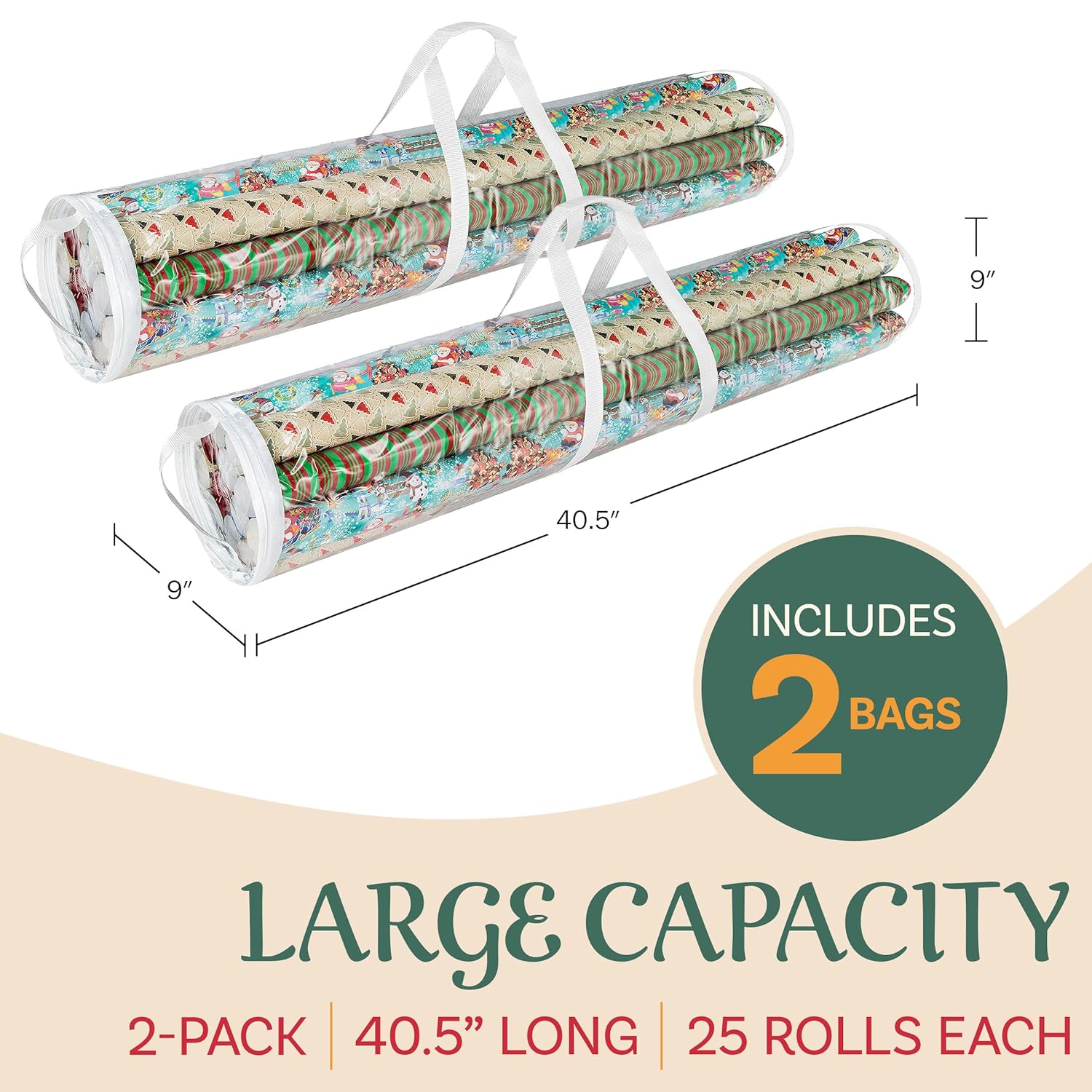 Wrapping Paper Storage - Set Of 2 Organizers For 50 Rolls Of Gift Wrap - Clear Totes With Handles For Holiday, Christmas, Or Any Occasion By