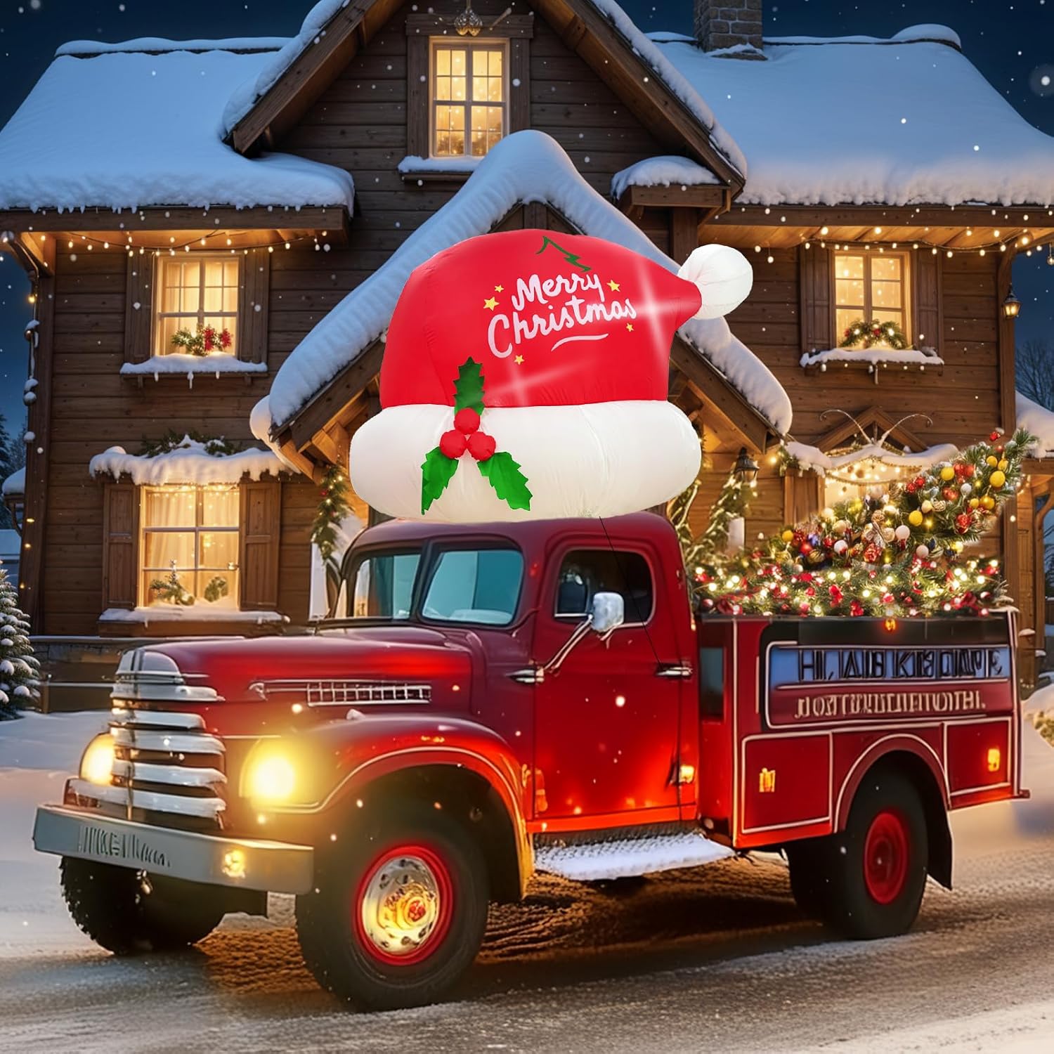 6Ft Inflatable Outdoor Decoration, Santa Hat Christmas Blow Up With Led Lights For Car Roof Xmas