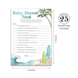 Surf Beach Theme Baby Shower Feud Game — Pack Of 25 — Fun Shower Family Feud Games, Baby On Board Baby Shower Activity, Gender Neutral Couples Shower Fued Games G940-Bsf