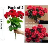 2Pcs 18'' Artificial Geraniums Silk Flowers Plants Home Outdoor Decor Garden Ruby Red
