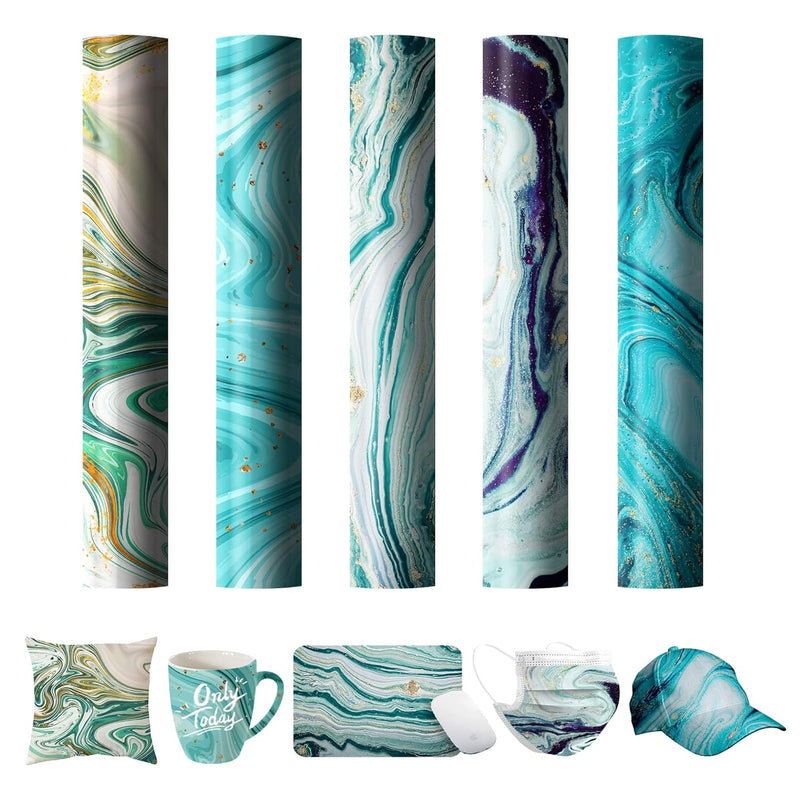 Infusible Ink Transfer Sheets, Teal Marble Printed Heat Transfer Vinyl Bundle