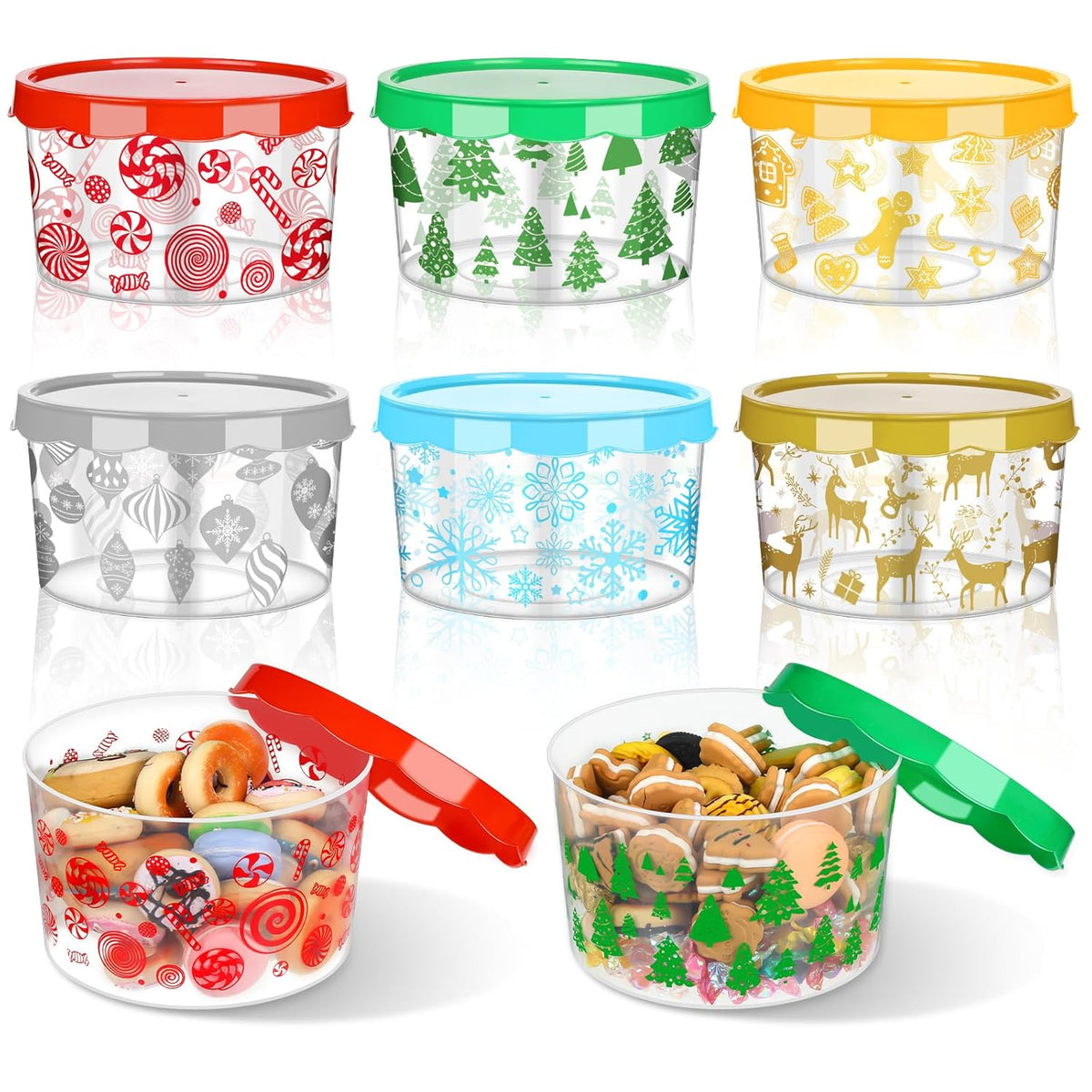 6 Pcs Christmas Cookie Storage Buckets With Lids Decorative Christmas Themed Plastic Bucket Stackable Snack Container Cookie Jars Winter Candy Containers For Holiday Baked Goods Gift Giving