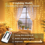 300 Led Fairy Curtain Lights, 9.8Ft X 9.8Ft Battery Operated With 8 Modes Remote Christmas Waterproof String Hanging Lig
