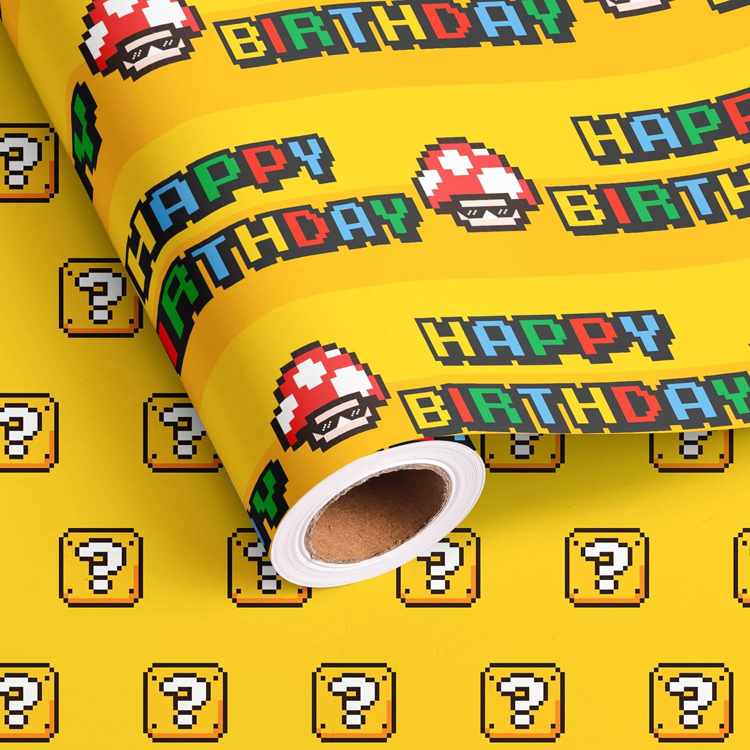 Happy Birthday Wrapping Paper Roll - Game Birthday Gift Wrap Paper For Gamer Boys Girls Kids - Total 28.5 Sq.Ft