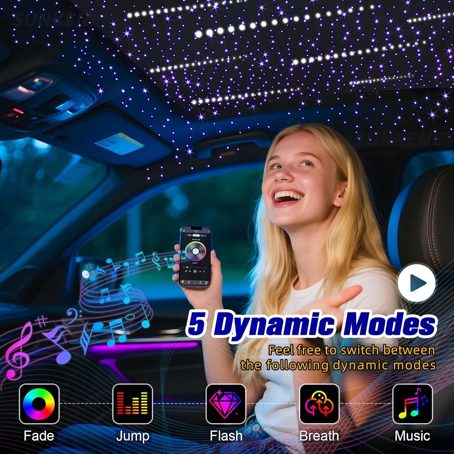 12W Twinkle & Meteor 2 In 1 Rgbw Starlight Headliner Kit, 450Pcs Of(0.03+0.04+0.06In)*9.8Ft+96Pcs Shooting Star Kit For Car Roof/Home Ceiling With Bluetooth App/Remote Control/Music Effect