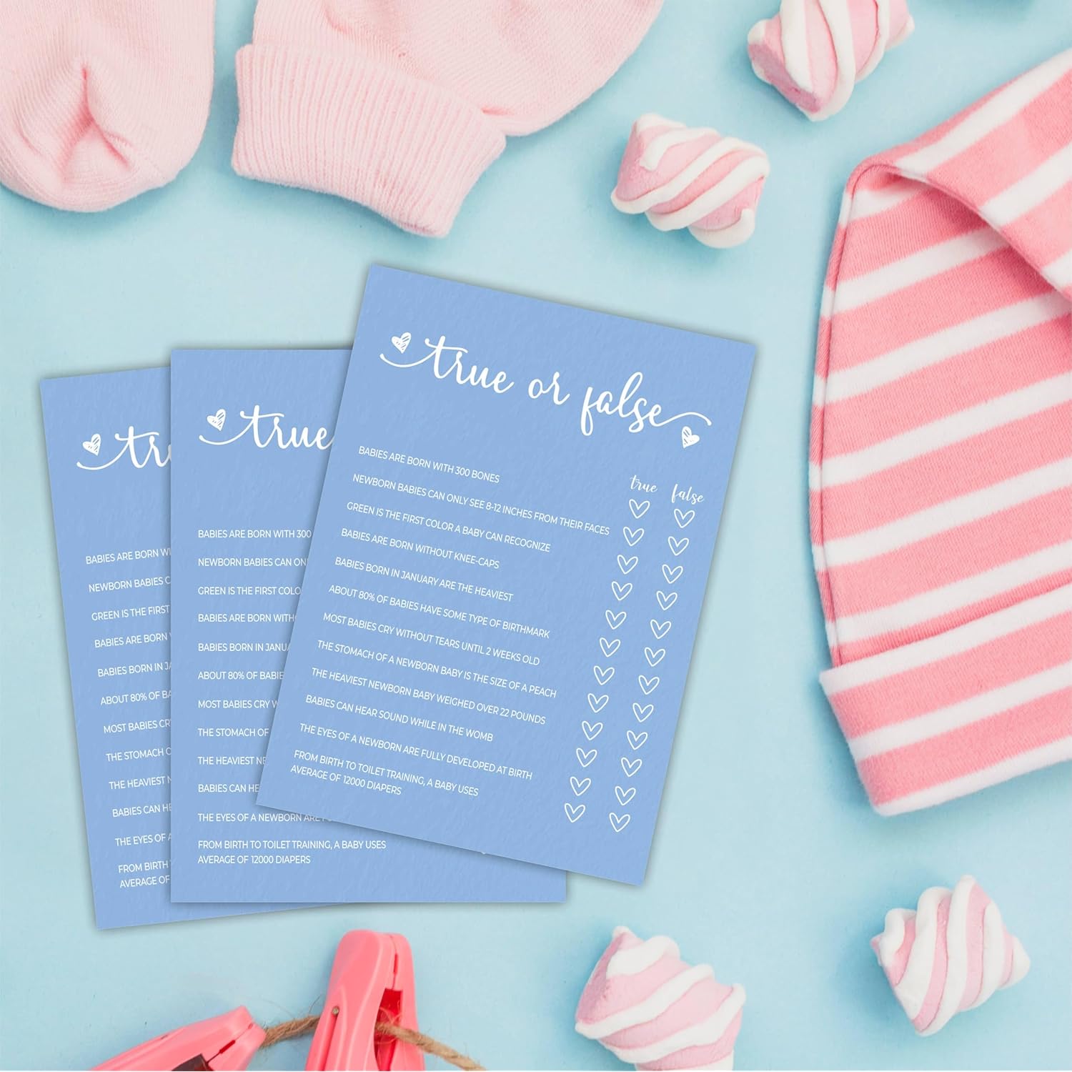 Baby Shower Games, True Or False, Double-Sided Filling Blue Minimalism Game Cards, Funny Baby Shower Games, Baby Shower Party Supplies & Decorations, 30 Game Cards & 1 Answer Card -B07