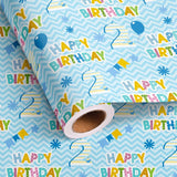 2St Birthday Wrapping Paper Roll - Blue Happy Birthday With Balloon Gift Wrap Sheets For Kids Boys Baby Shower Party Decoration Celebration Total 28.5Sq.Ft