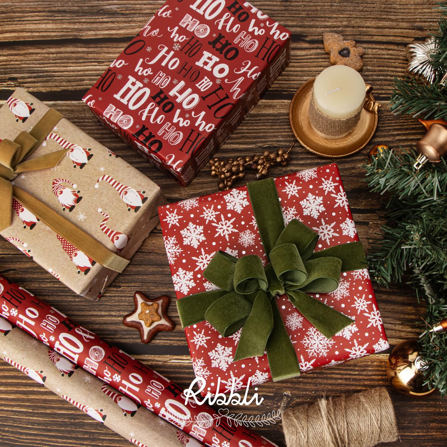 Christmas Wrapping Paper Red White Gift Wrap 3 Rolls Snowflakes Gnomes Hoho Printed Assortment - Mini Roll 17 Inch X 120 Inch(10Feet) Per Roll