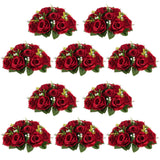 Flower Wedding Centrepieces For Tables - 10 Pcs 9.5In Diameter Crimson Artificial Flowers Rose Ball For Centerpieces Table - Fake Rose Arrangements For Weddings Birthday Party Decor