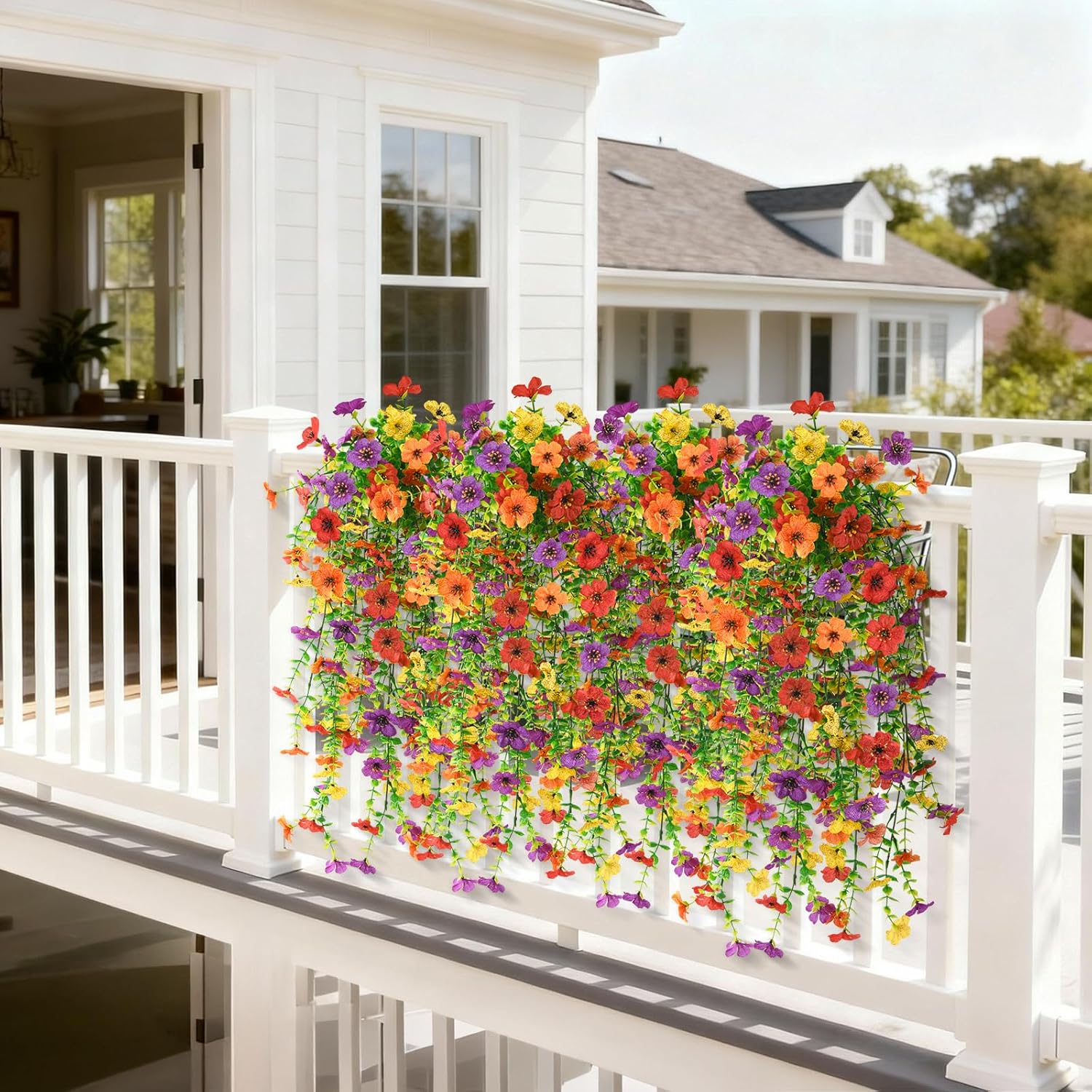 Artificial Hanging Flowers For Outdoor, 8Pcs Fake Flowers Faux Silk Daisy With Eucalyptus Leaves, Uv Resistant Aritificial Outdoor Flowers For Spring Home Patio Balcony Yard Porch Decor