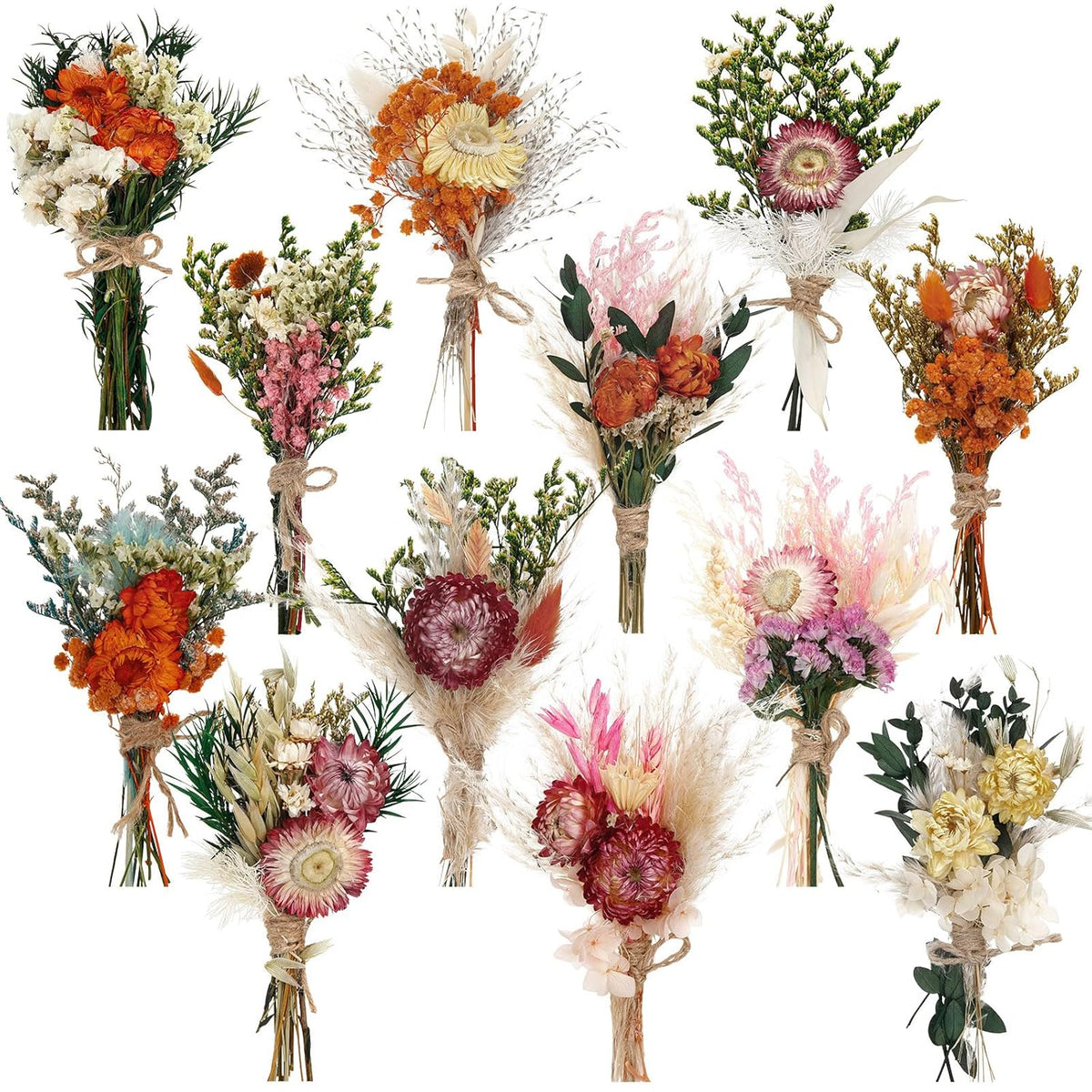 12 Pack Boho Dried Flower Bouquet Mini Wedding Handmade Dry Flowers Decor For Vase Crafts Diy Photo Boutonniere For Men Floral Plant For Bridesmaid Gift Birthday Decor(African Daisy)