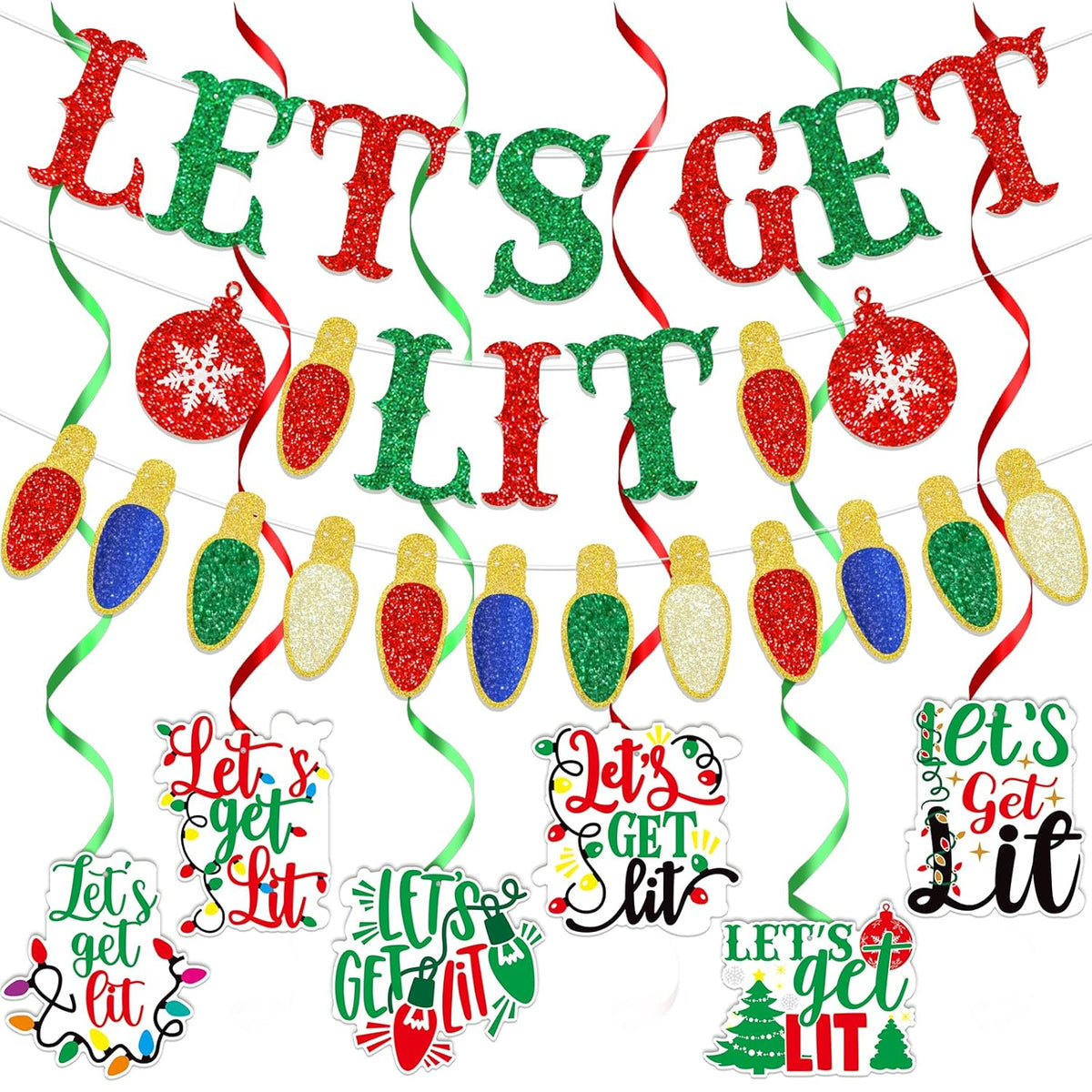 Let'S Get Lit Christmas Banner & Decorations - Friendsmas & Litmas Party Pack
